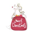 Polar Bear with Red Bag Full of Presents, Symbol of Xmas and New Year Holidays Cartoon Style Vector Illustration