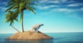 Polar bear relaxing on a tropical beach. T