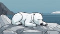 A polar bear resting on rocks near the water Royalty Free Stock Photo
