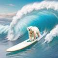 Polar Bear Riding a Surfboard