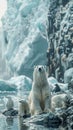 Polar bear sitting on rock in water. Generative AI Royalty Free Stock Photo