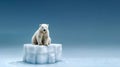 Polar bear sits on small ice floe, melting ocean. Global warming. Generative AI