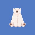 Polar bear sitting, cute Arctic animal - cartoon flat vector illustration isolated on blue background. Royalty Free Stock Photo