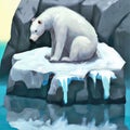 White polar bear sitting on a rock with snow and ice in the water illustration Royalty Free Stock Photo