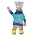 Polar bear skating in a knitted terry sweater