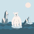 Polar Bear on small melting ice in ocean illustration vector graphic.