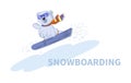 Polar bear snowboarder. Extreme winter sports. Funny sports character in motion. Hand drawn Royalty Free Stock Photo