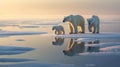 Polar bear sow and cub walk on ice floe in arctic ocean. generative ai Royalty Free Stock Photo