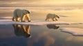 Polar bear sow and cub walk on ice floe in arctic ocean. generative ai Royalty Free Stock Photo