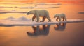 Polar bear sow and cub walk on ice floe in arctic ocean. generative ai Royalty Free Stock Photo