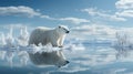 A polar bear standing on ice in water