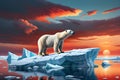 A Polar Bear Stranded on a Shrinking Iceberg in the Arctic Ocean: Skyscape Reflecting a Warming World Royalty Free Stock Photo