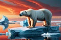 A Polar Bear Stranded on a Shrinking Iceberg in the Arctic Ocean: Skyscape Reflecting a Warming World Royalty Free Stock Photo