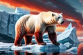 A Polar Bear Stranded on a Shrinking Iceberg in the Arctic Ocean: Skyscape Reflecting a Warming World Royalty Free Stock Photo