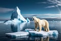 A Polar Bear Stranded on a Shrinking Iceberg in the Middle of Deep Blue Arctic Waters: Embodying the Climate Crisis Royalty Free Stock Photo