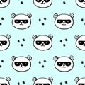 Polar bear with sunglasses and snowflakes cute trendy seamless pattern on blue background Royalty Free Stock Photo