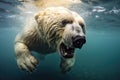 polar bear surfacing from a deep dive in freezing arctic waters