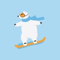 Polar bear surfing snowboard on downhill. Extreme outside winter sport concept. Royalty Free Stock Photo