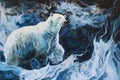 Polar Bear Swimming in Melting Glacier. Generative AI