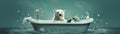 Polar bear taking a bath in a bathtub with a retro style. Environmental concept. Generative AI