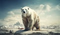 Polar bear in thaw zone due to climate change. AI generated