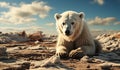 Polar bear in thaw zone due to climate change. AI generated