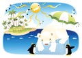 polar bear under umbrella with penguins. Vector illustration decorative design