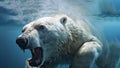 Polar bear underwater attack. Polar bear attacking underwater full paw blow details. AI Generative