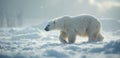 A polar bear walking across a snow covered field Royalty Free Stock Photo