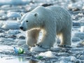 Polar bear walking on melting ice chunks near a frozen river in a cold environment Royalty Free Stock Photo