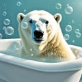 Polar Bear In White Bathtub