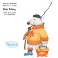 Polar bear in winter fishing, closeup illustration
