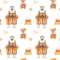 Polar bears baking sugar cookies. Art seamless pattern