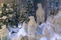 Polar bears and christmas tree at the interior of Santa Claus shop or village in Terni, Umbria, Italy Royalty Free Stock Photo