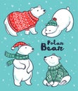 Polar Bears collection in red and green sweater, scarf, hat