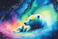 Polar bears global warming ice melting colorful watercolor