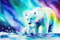 Polar bears global warming ice melting colorful watercolor