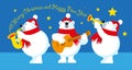 Polar Bears jazz trio playing Christmas song Royalty Free Stock Photo