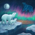 Father and baby Polar Bear stand on the ice and look at the sky. Night. Save the environment. Royalty Free Stock Photo