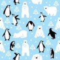 Polar bears with penguins cartoon saemless pattern