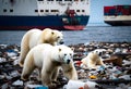 Polar Bears Scavenging Through Garbage Dumped by Passing Ships in Arctic Royalty Free Stock Photo