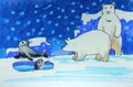 Polar bears and seals on ice painting