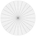 Polar coordinate circular grid isolated on white background. 360 degrees scale. Blank polar graph paper. Vector