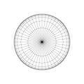 Polar coordinate circular grid isolated on white background. 360 degrees scale. Blank polar graph paper. Vector