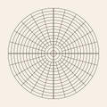 Polar coordinate circular grid isolated on white background. 360 degrees scale. Blank polar graph paper. Vector