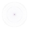 Polar coordinate circular grid isolated on white background. 360 degrees scale. Blank polar graph paper. Vector