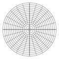 Polar coordinate circular grid isolated on white background. 360 degrees scale. Blank polar graph paper. Vector