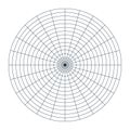 Polar coordinate circular grid isolated on white background. 360 degrees scale. Blank polar graph paper. Vector