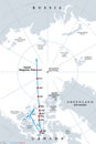 Polar drift, movement of the Magnetic North Pole, gray political map