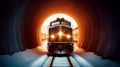 polar express Steam train with smoking locomotive among-winter enters olden tunnel